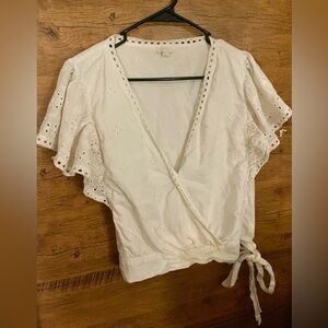 Anthropologie Jennifer Grace White Crochet Flutter Sleeve Blouse XL